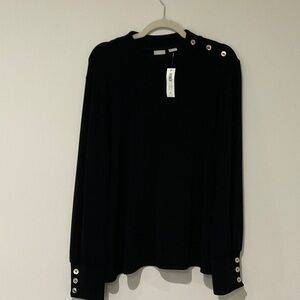 NWT Chico's Travelers Slinky Black Top with Silver Button Accents